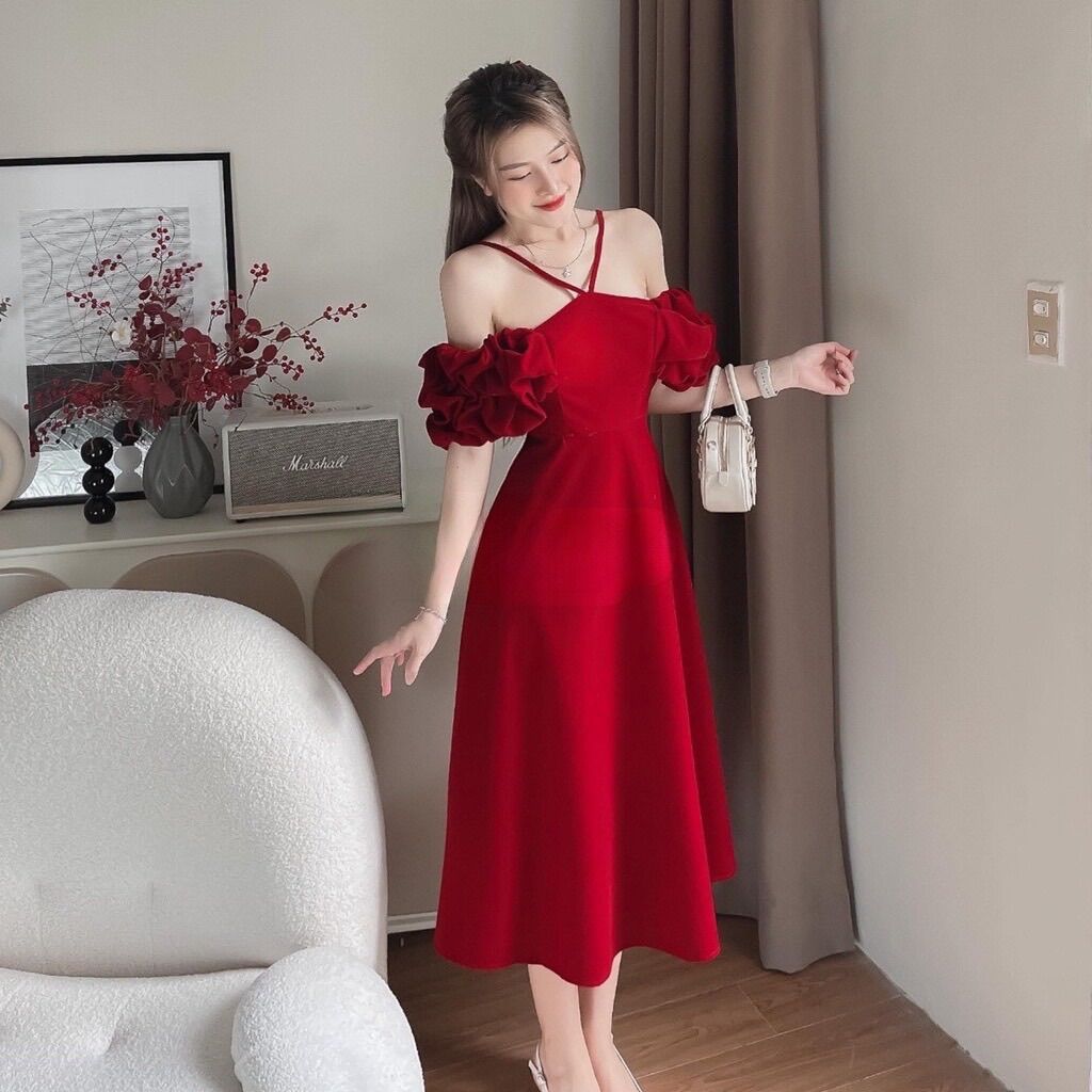 Đầm dây chéo cổ bẹt vai
