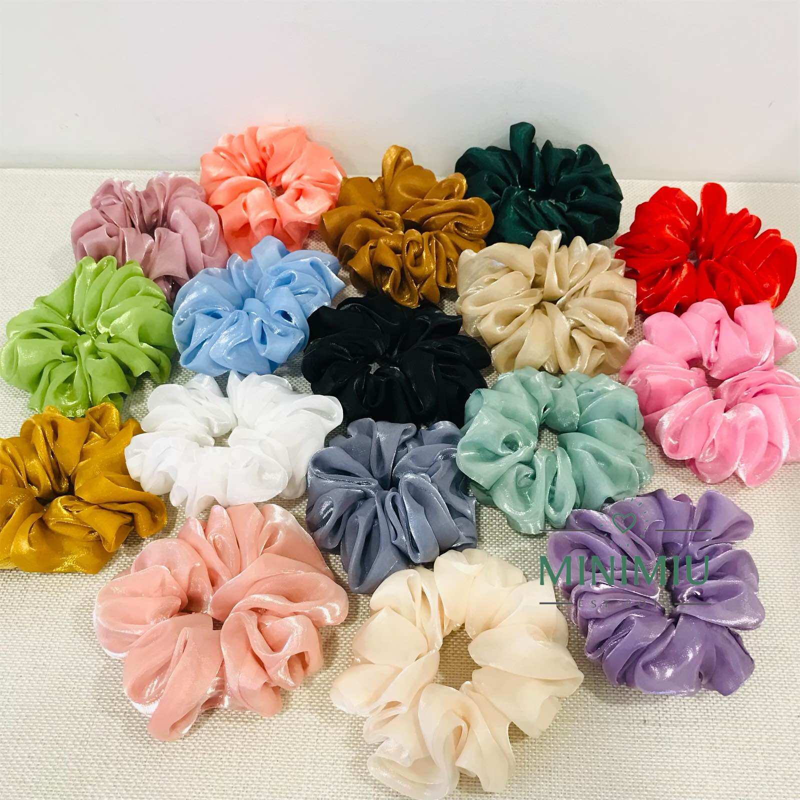 [ORGANZA size S]Dây Cột tóc nữ, buộc tóc vải scrunchies voan tơ sống màu trắng đen tím xanh -MiniMiu