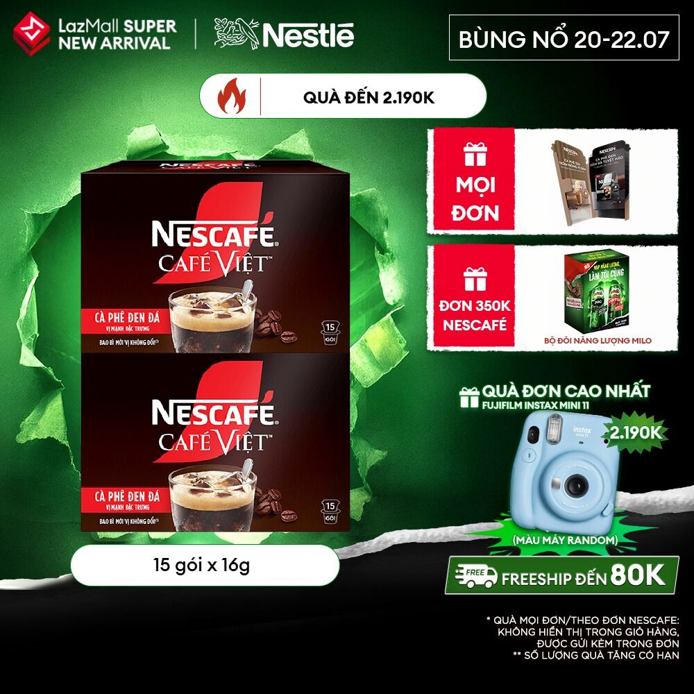 [FREESHIP TOÀN QUỐC] Combo 2 hộp Cà phê đen hòa tan NESCAFÉ CAFÉ VIỆT (16g x 15 gói)