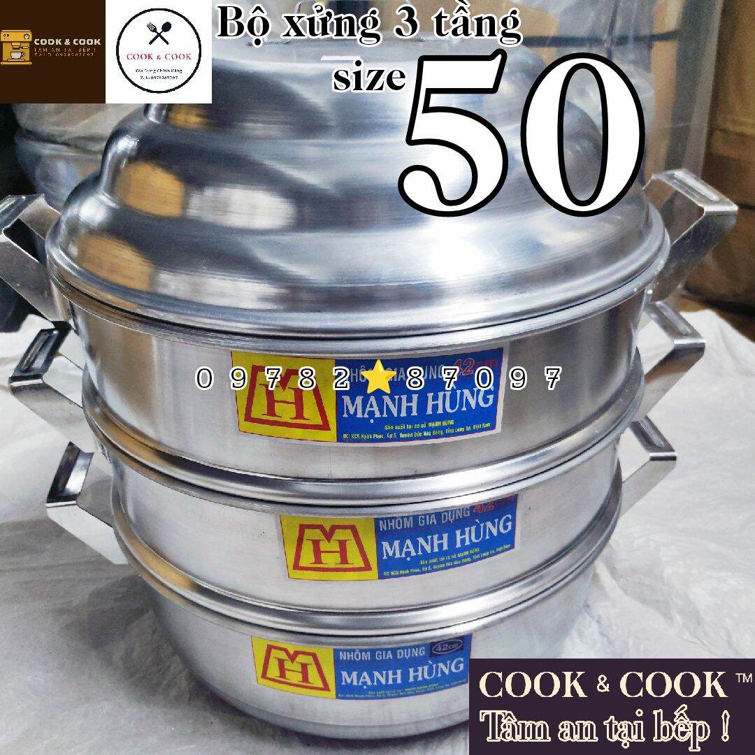 Bộ xửng hấp bánh bao, hấp xôi size 50 cm nhôm Mạnh Hùng 2, 3 tầng hấp xôi, hấp bánh bao, hấp hải sản...