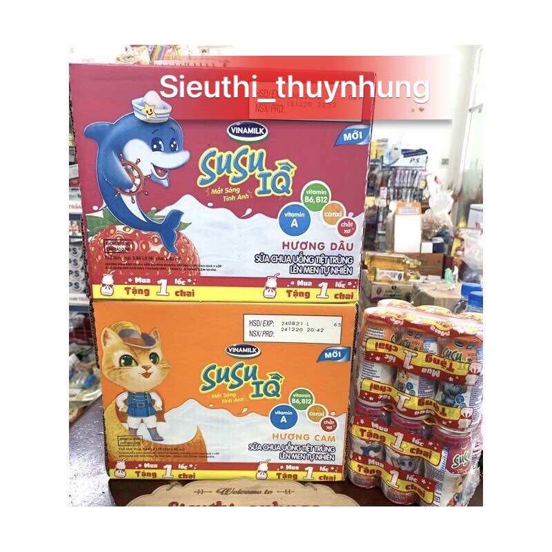 ( Mẫu Mới ) Sữa Chua Uống Tiệt Trùng Vinamilk SuSu Hương Dâu,CAM Thùng 48 Lọ X 80ml