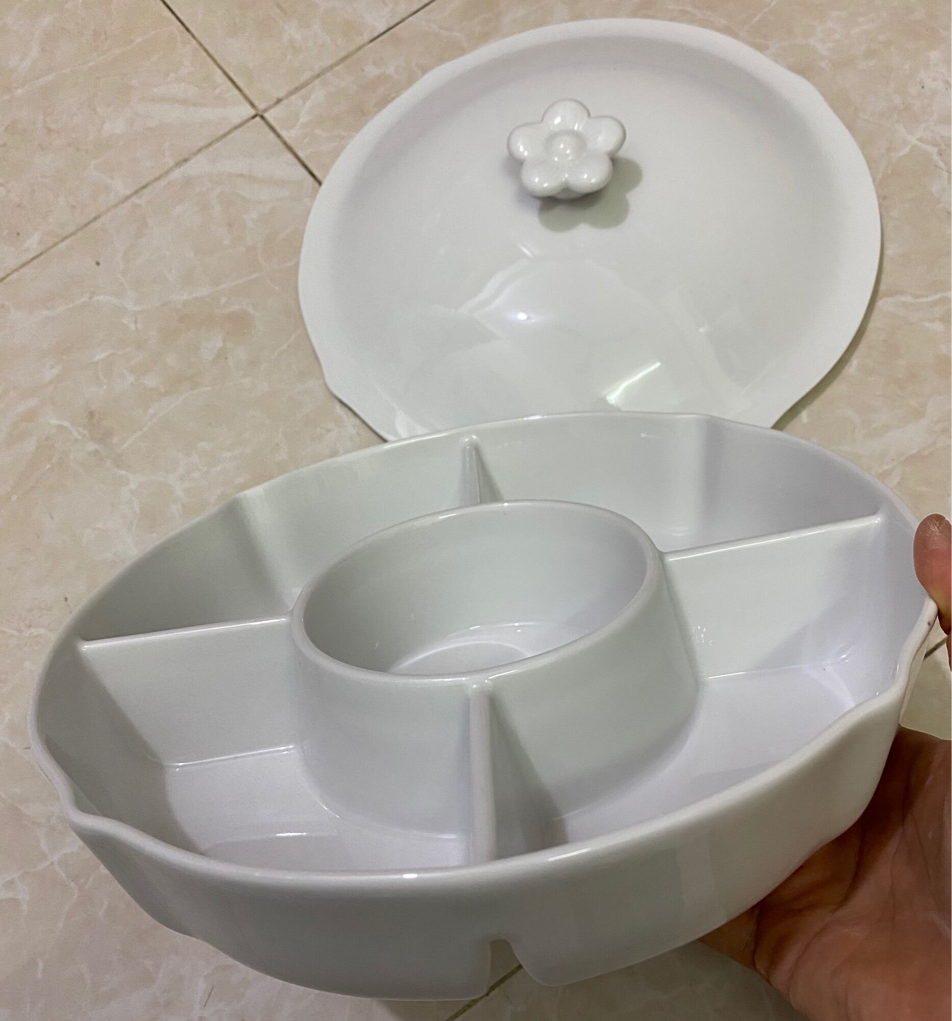 [HCM] Khay mứt 5 ngăn 24cm sứ trắng Minh Long+nắp
