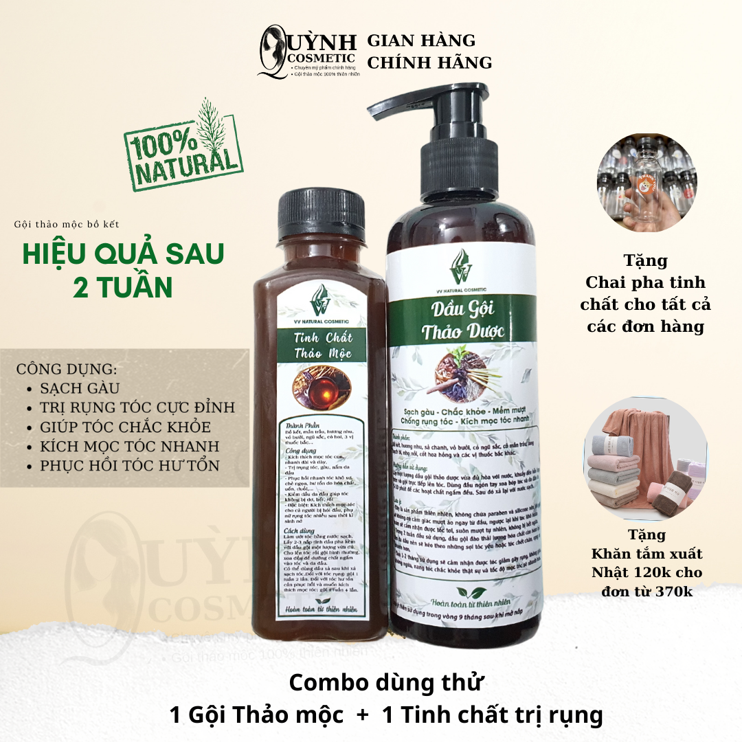 Combo dùng thử gội thảo mộc bồ kết + tinh chất thảo mộc 100% thiên nhiên ngăn ngừa rụng tóc, kích mọc tóc nhanh