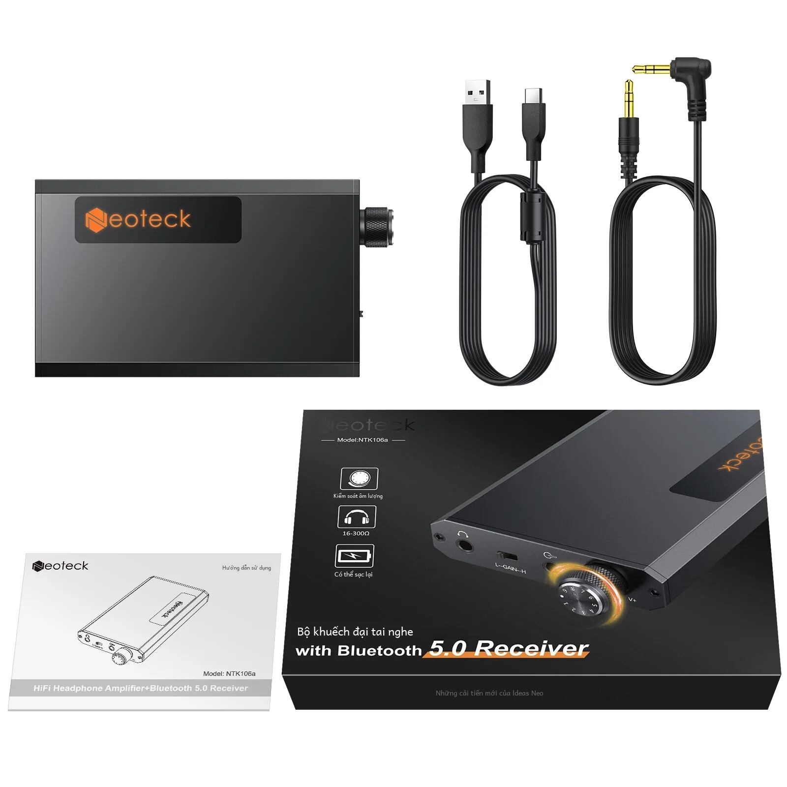 Neoteck hifi bộ khuếch đại tai nghe bluetooth 5.0 di động âm thanh 3.5 mm tai nghe amp cho điện thoại máy tính thân nhôm chứng nhận fcc