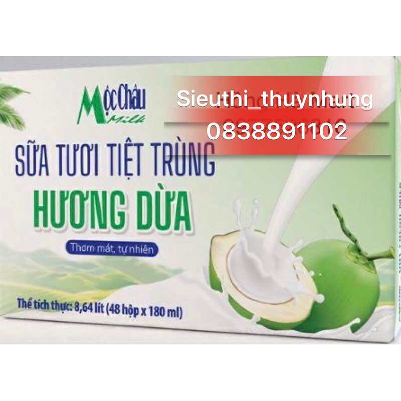 Thung Sữa Tươi Tiệt Trùng Mộc Châu Vị Dừa Thùng 48 Hộp x 180ml mẫu mới
