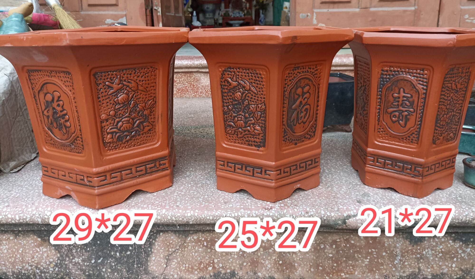 Bộ 3 lục giác cao gốm đất nung