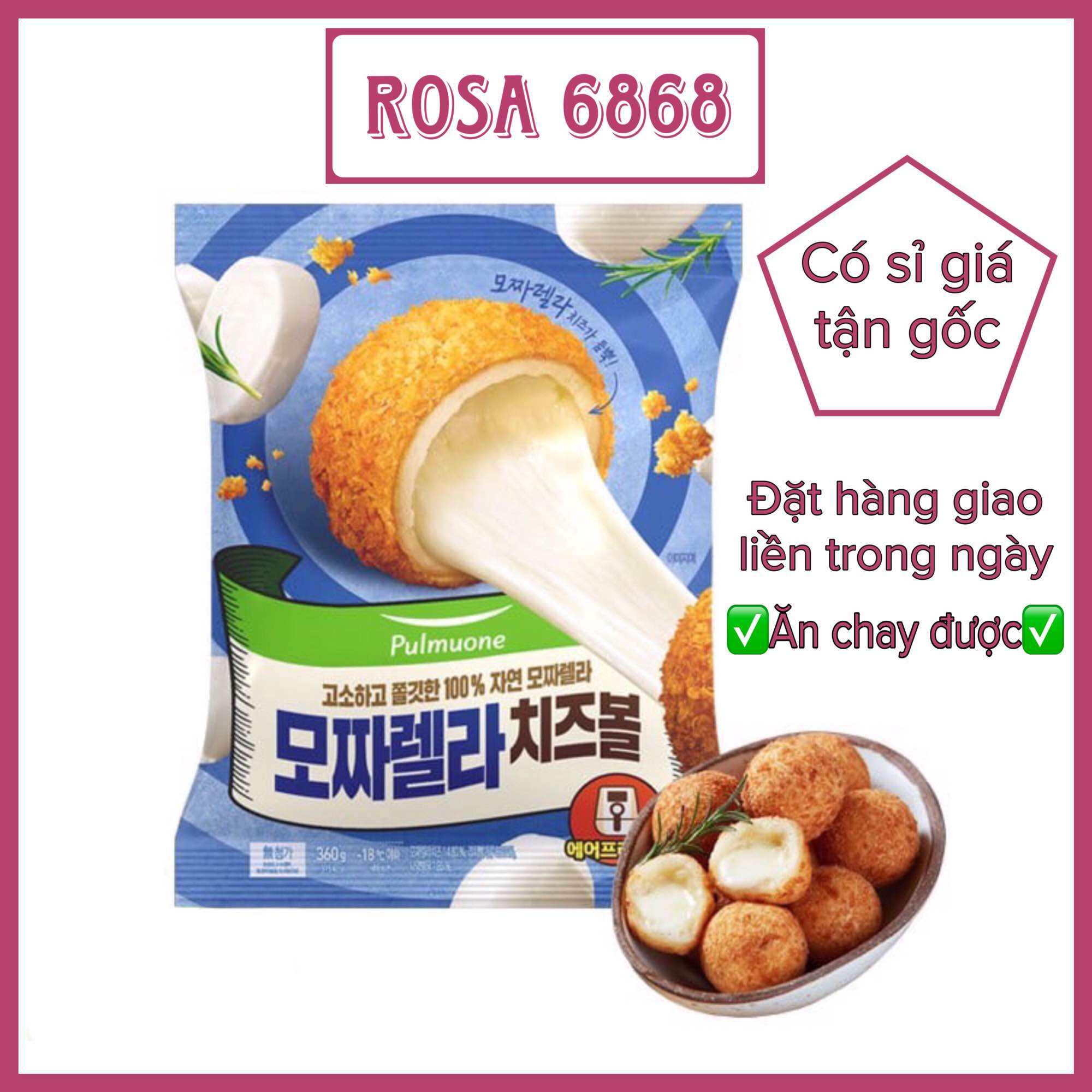 Phô Mai Viên Mozzarella Pulmuone Cheese ball và Bánh Quẩy Xoắn Phô Mai Mozzarella Pulmuone