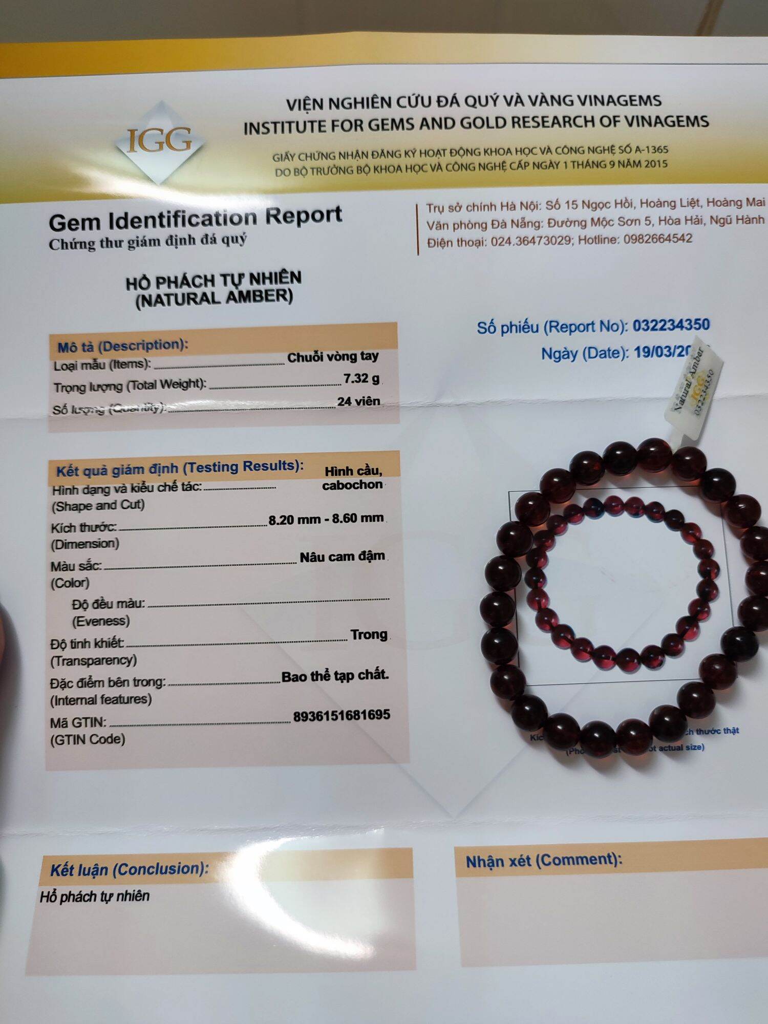 vòng đeo tay hổ phách huyết 8ly