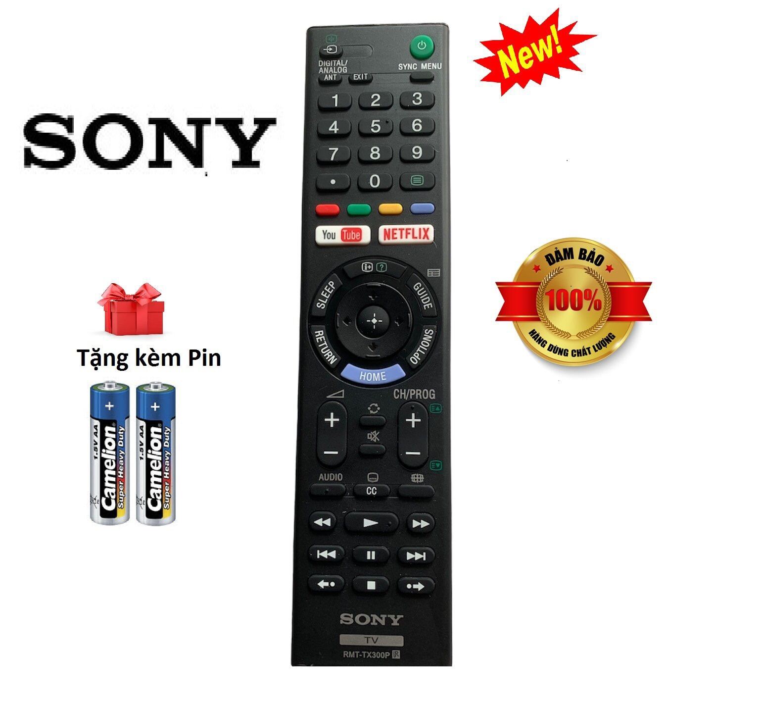 Điều khiển tivi Sony RMT-TX300P - Hàng tốt [có bảo hành, tặng kèm pin] remote tivi sony TX300P