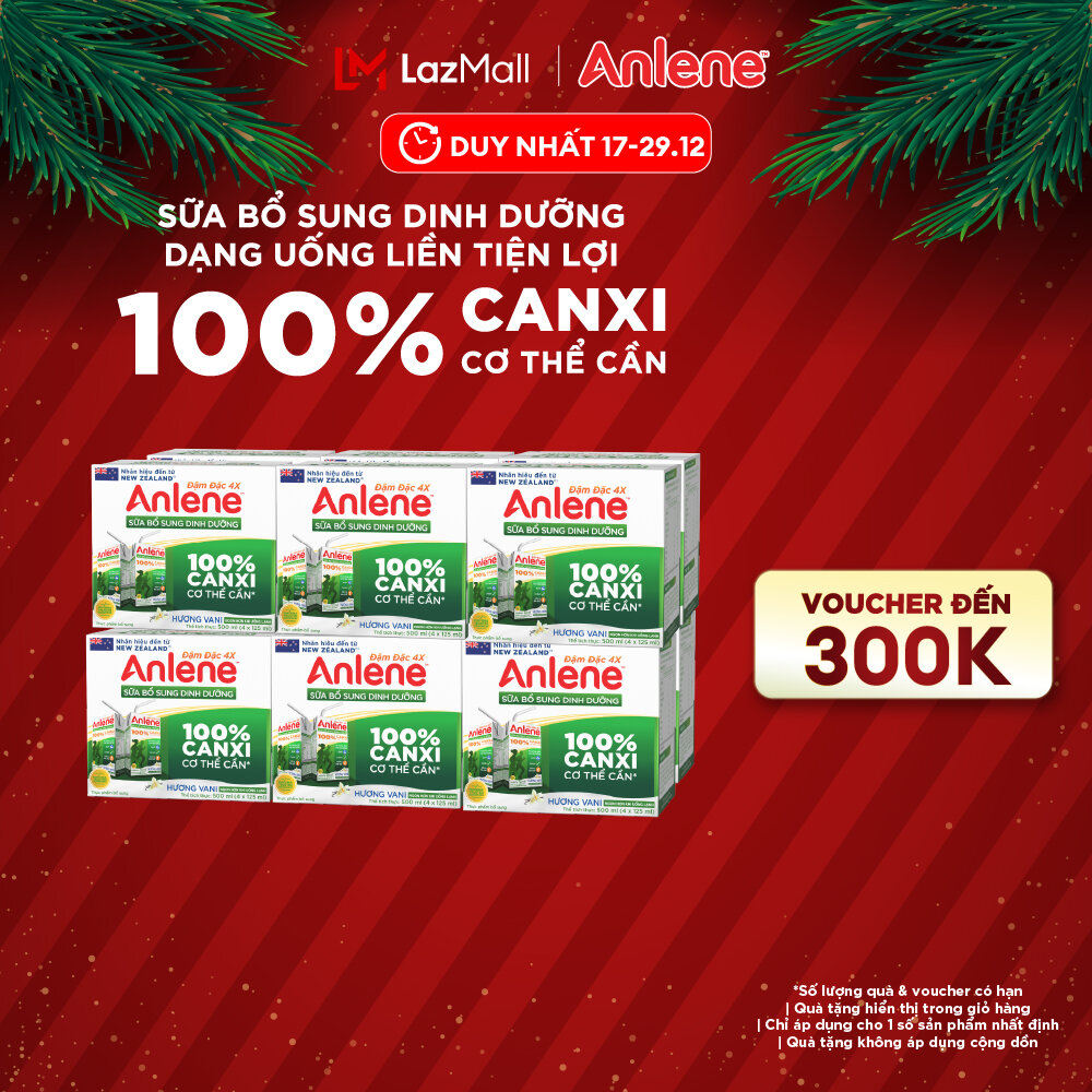   Voucher giảm đến 26% Thùng 48 Hộp Sữa Nước Anlene Hương Vani Đậm Đặc Ít Béo 110ml 