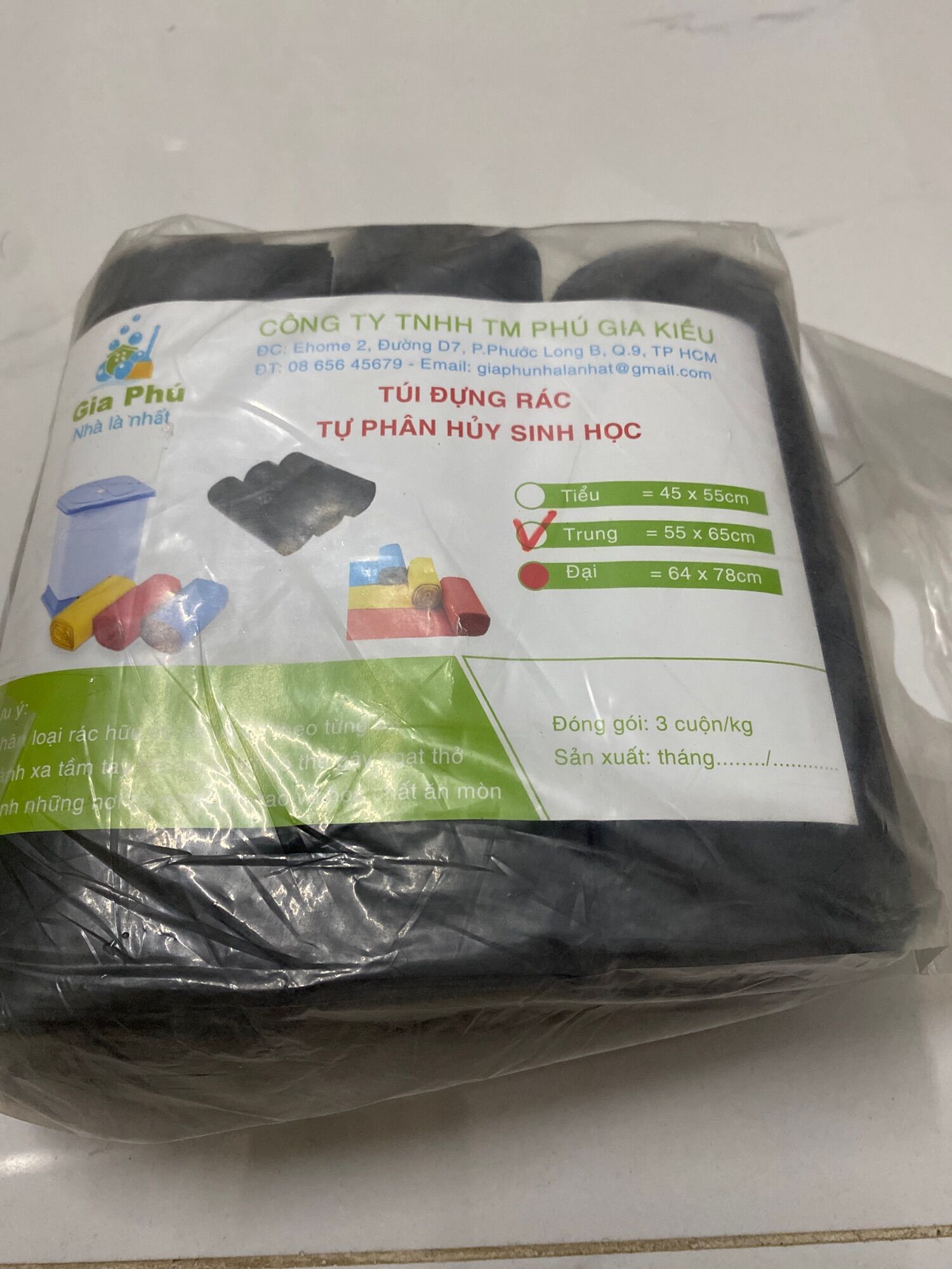 Túi đựng rác tự phân hủy set 3 cuộn