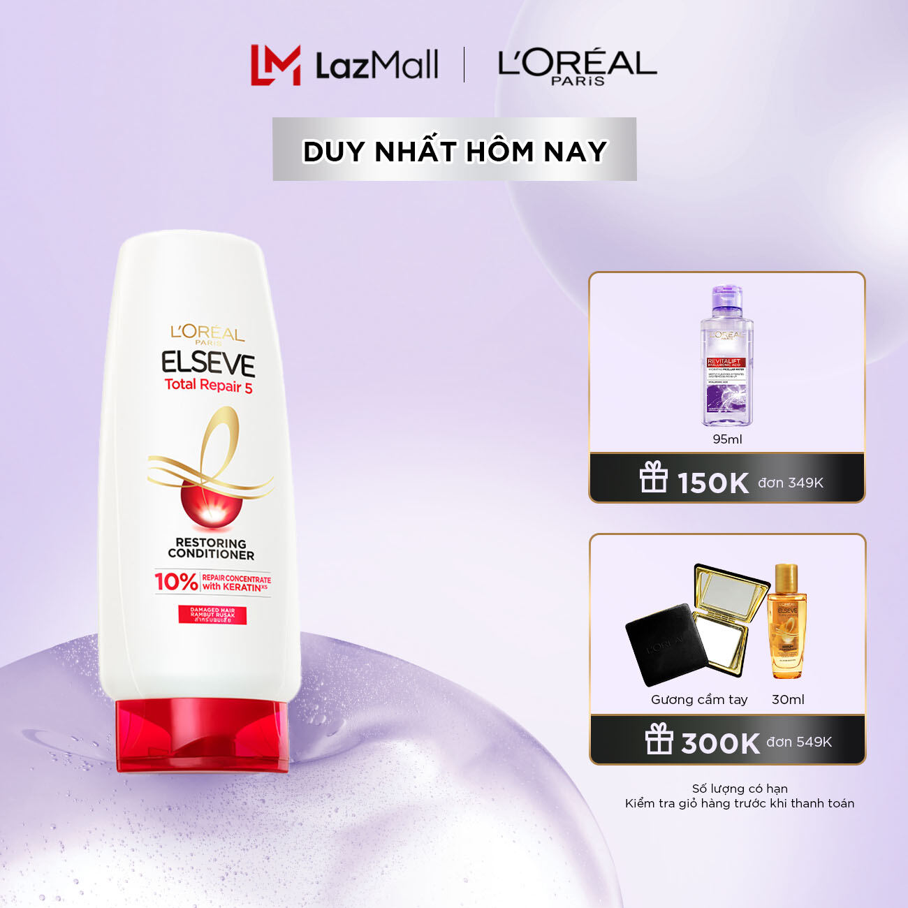 Dầu xả giảm 5 dấu hiệu của tóc hư tổn L'Oréal Paris Elseve Total Repair 5 Restoring Conditioner 280 ml