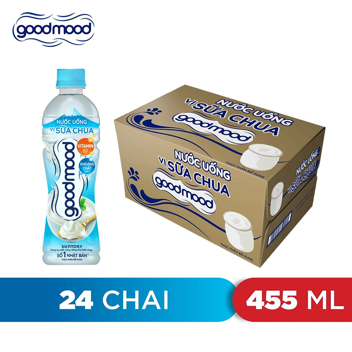 Thùng 24 chai nước uống Good Mood vị Sữa Chua 455ml