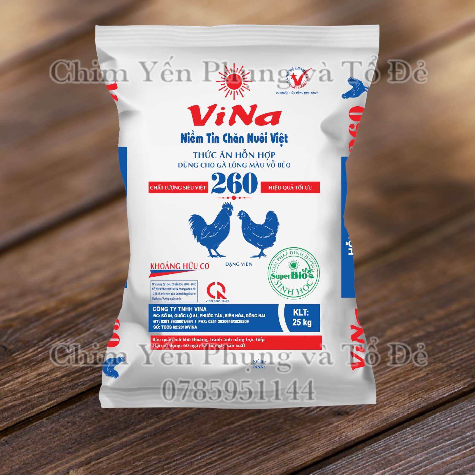 1 bao 25kg Cám Gà VINA 260 dùng cho gà lông màu vỗ béo [thức ăn gà].