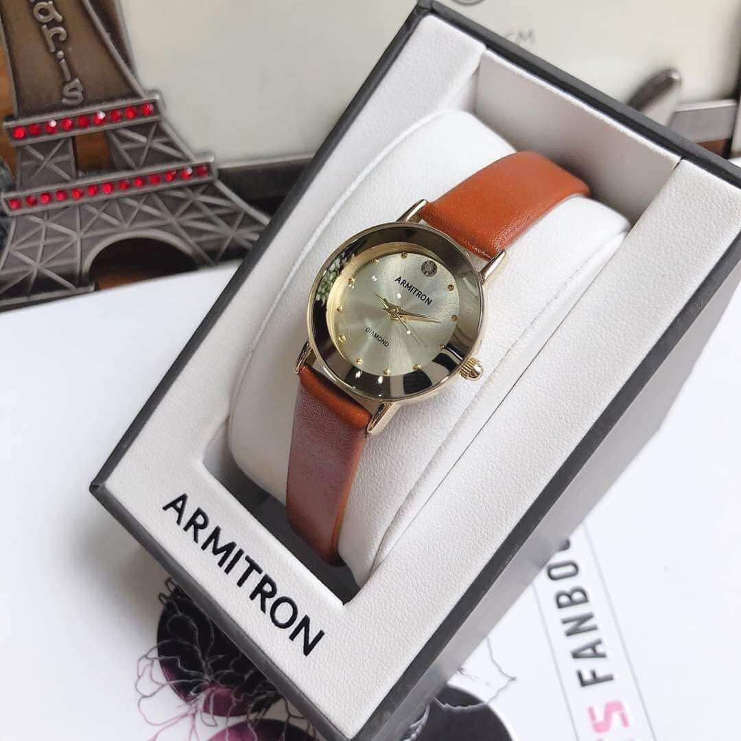 Đồng hồ nữ Armitron dây da cam đất, kích thước 24mm