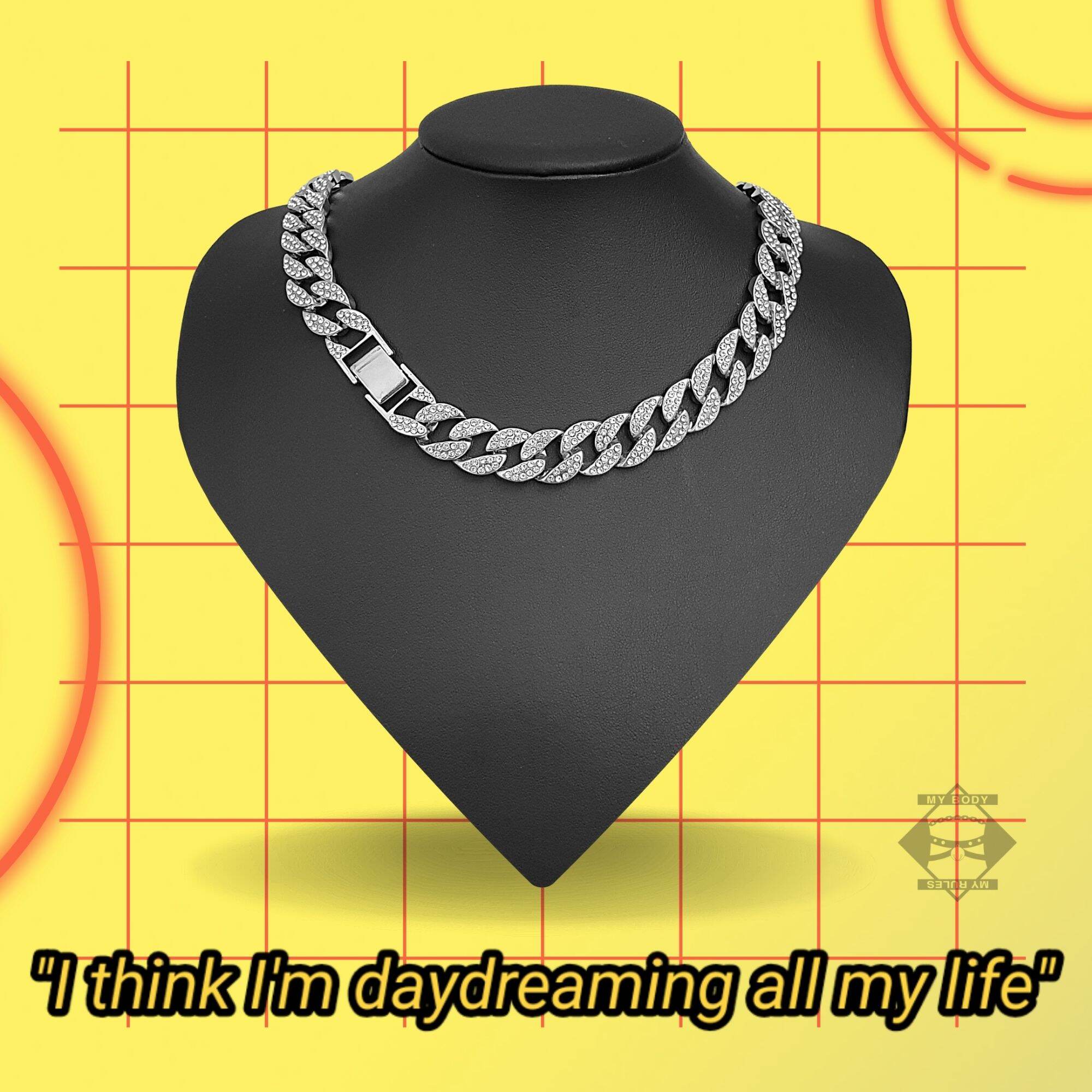 Vòng cổ dây chuyền xích đính đá lấp lánh kiêu sa hihi/Cuban 2.