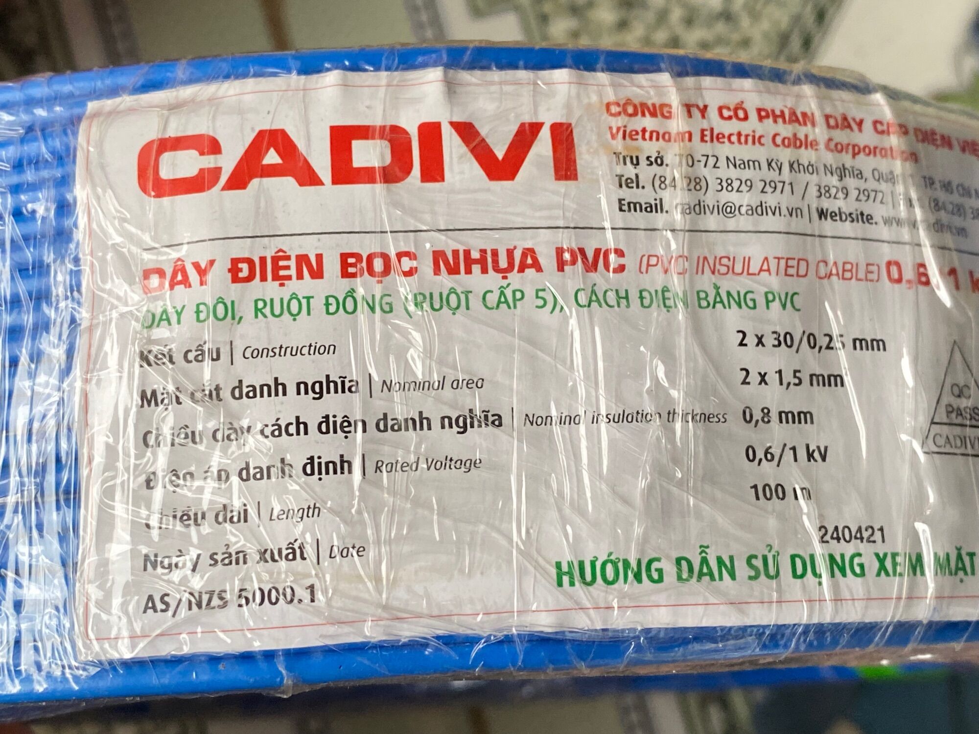 (1 mét) Dây điện đôi Cadivi Vcmd 2x0.5, 2x0.75, 2x1.0, 2x1.5, 2x2.5