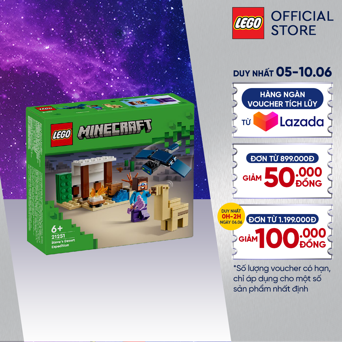 Lego minecraft 21251 đồ chơi lắp ráp chuyến thám hiểm đền thờ sa mạc của steve