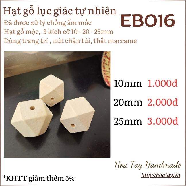 Hạt gỗ lục giác tự nhiên trang trí túi, thắt hạt macrame EB016