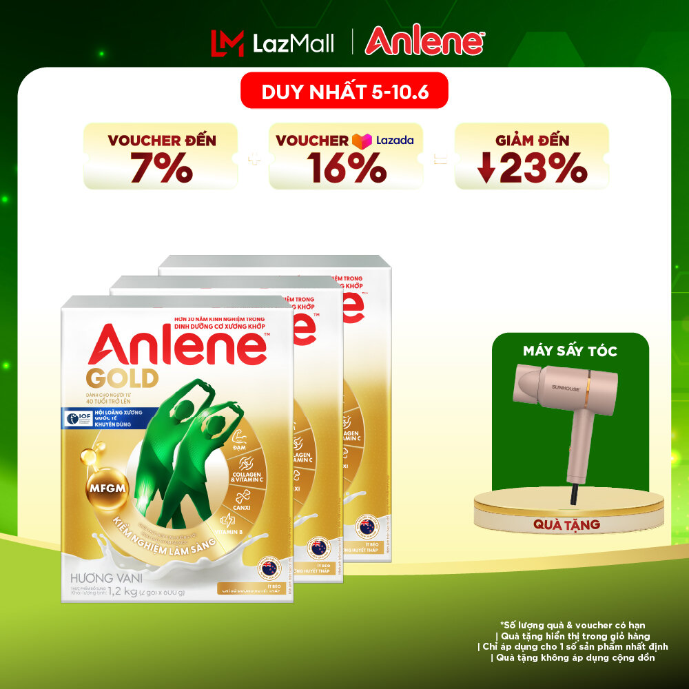 [Voucher giảm đến 26%]Combo 3 Sữa Bột Anlene Gold Hương Vani 1.2Kg