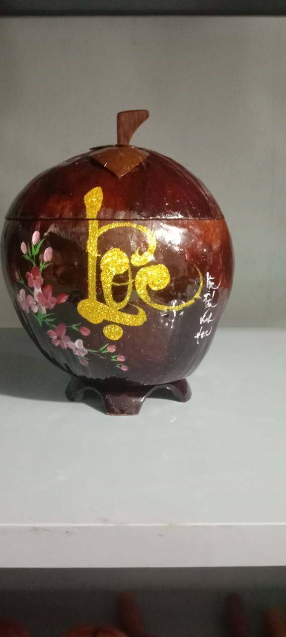 trái dừa khô làm ủ giữ ấm bình trà kèm ấm tích