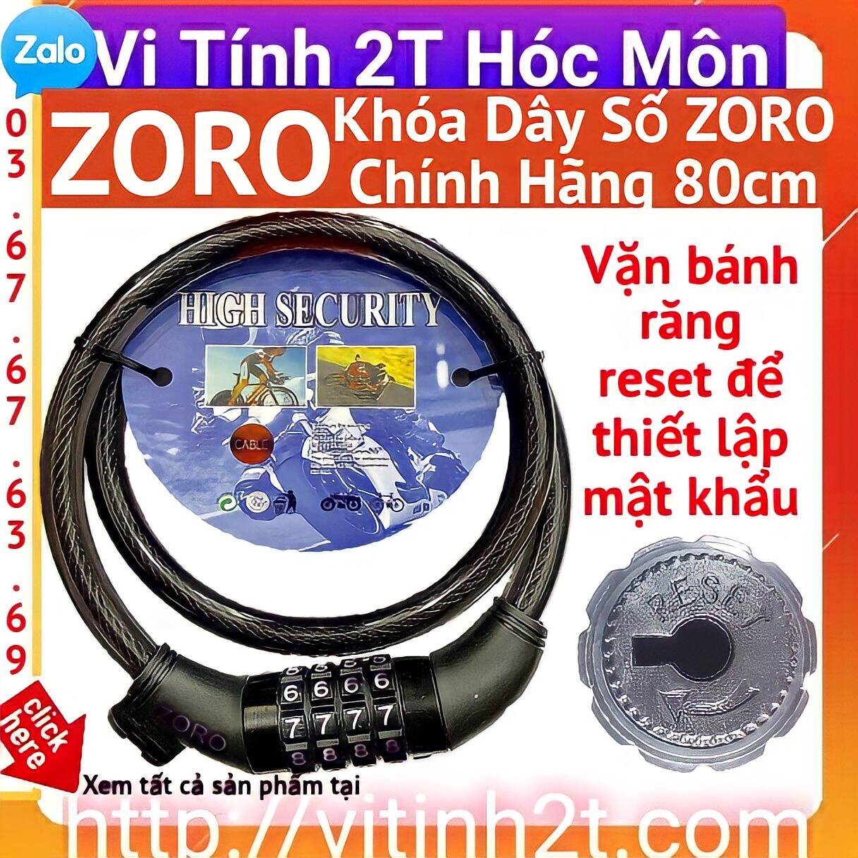 Ổ khóa dây số zoro chính hãng 80cm