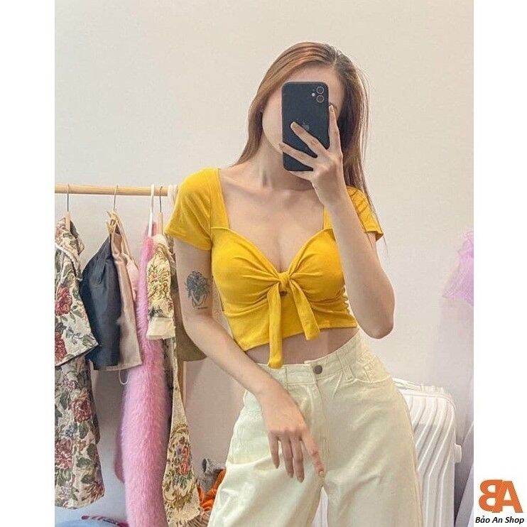 Áo croptop nữ thun borip cột nơ ngực