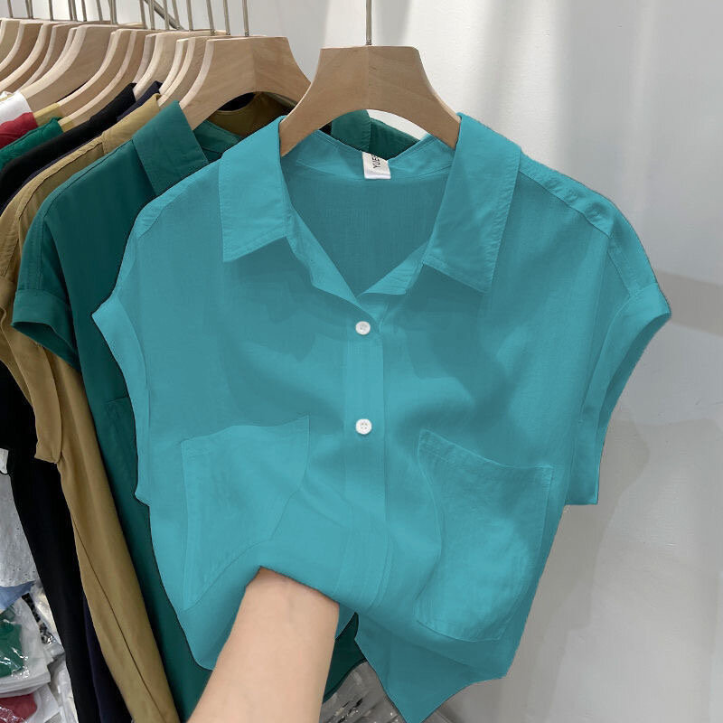 Áo Sơ Mi Không Tay Dáng Rộng Mùa Hè Cho Nữ Áo Khoác Ngoài Áo Khoác Ngoài Có Túi Áo Sơ Mi Cổ Polo Thư