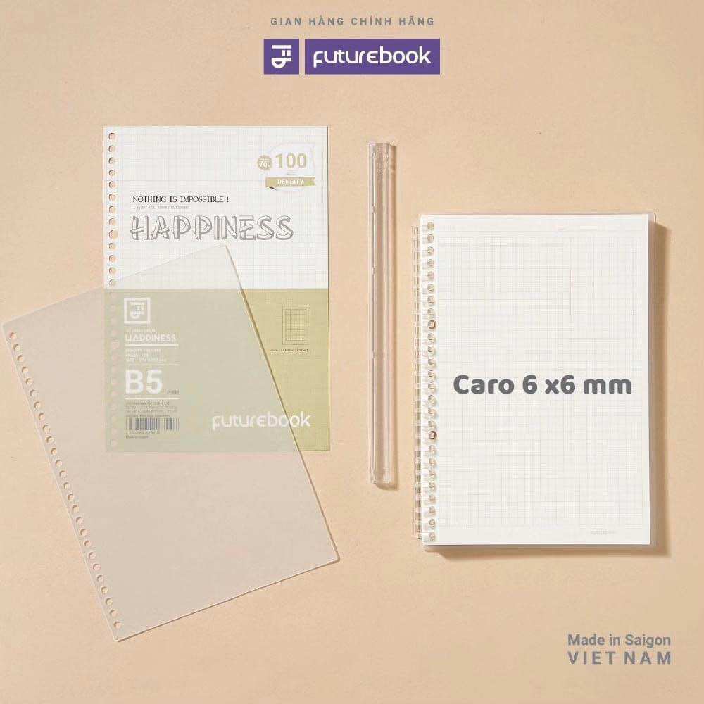 Giấy Refill ruột sổ còng Binder Happiness B5 26 chấu dòng kẻ caro chấm dot kẻ ngang cornell, làm sổ tay Planner, văn phòng phẩm FUTUREBOOK