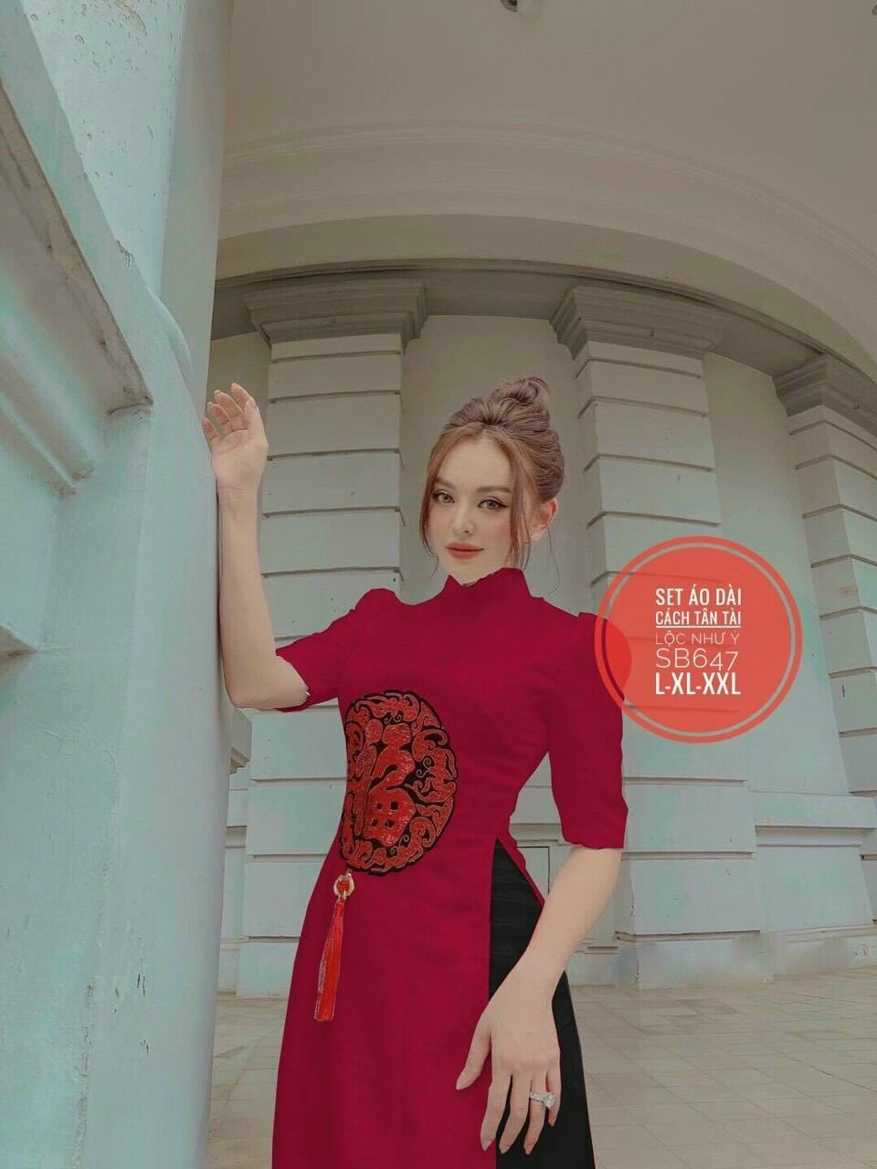 (SHOP TÁO ĐỎ BIGSIZE 50KG ĐẾN 90KG) áo dài cách tân quần đen AD04