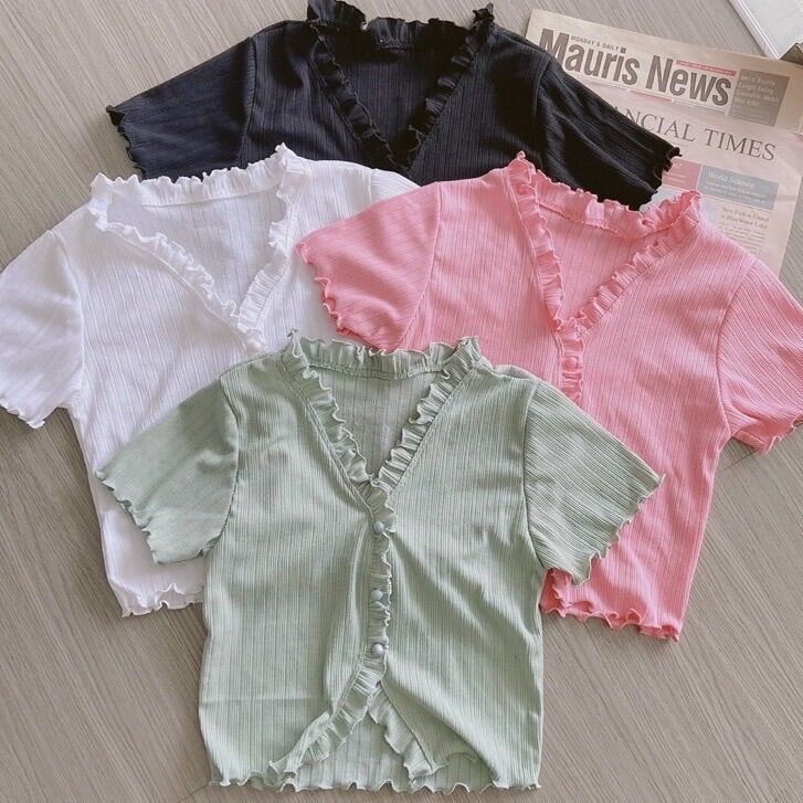 [HCM]ÁO KIỂU BÈO NÚT BỌC CROPTOP NỮ