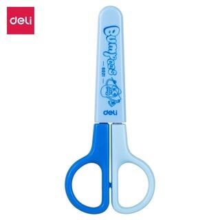 Kéo cắt giấy thủ công cho bé deli có nắp bảo vệ - 6021 - màu hồng / xanh