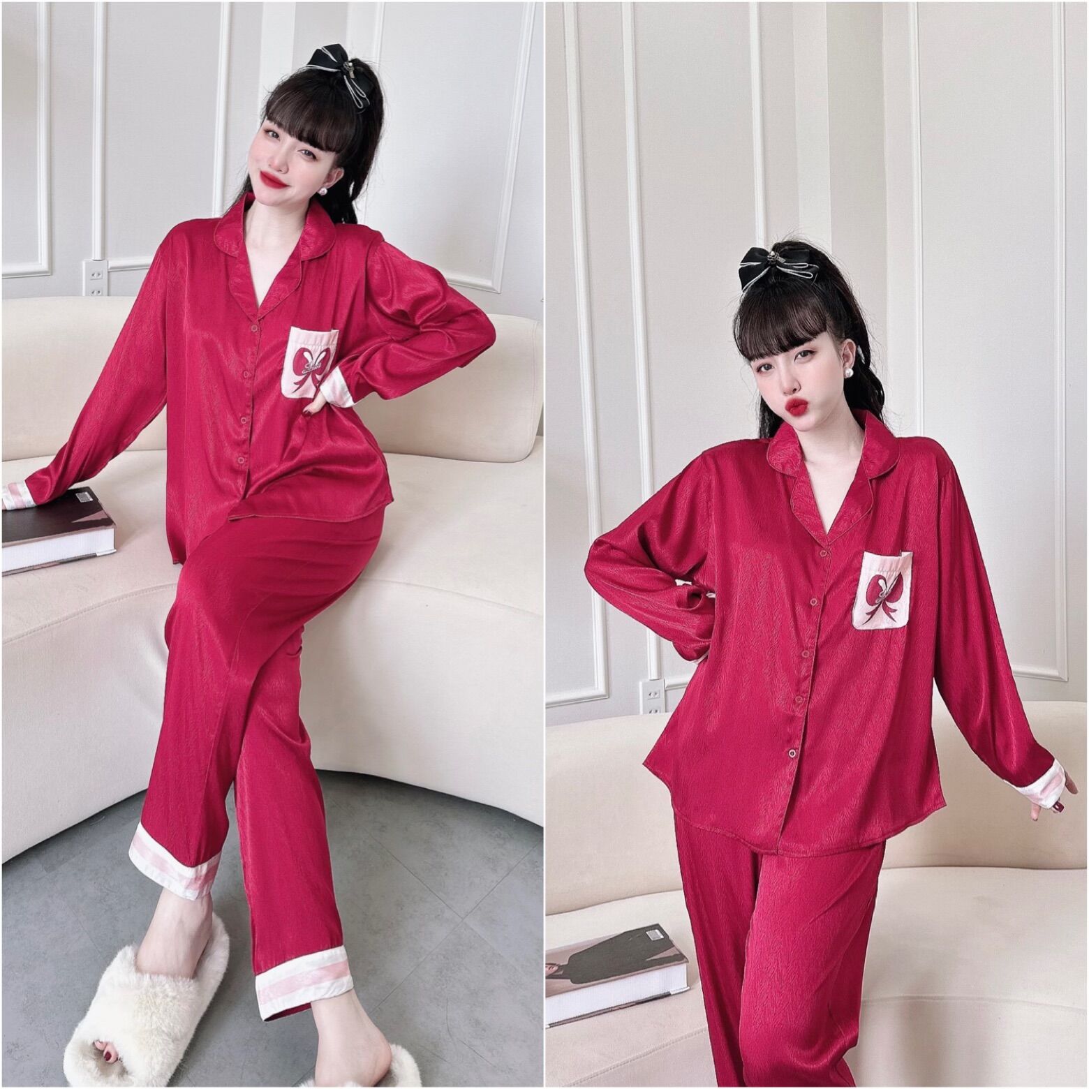 (Bigsize) Đồ bộ Lụa Xước Tiểu Thư - mẫu mới, sang chảnh, chất mát