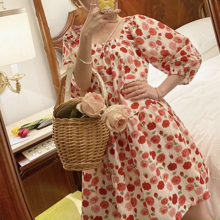 Đầm babydoll hoa hồngBG