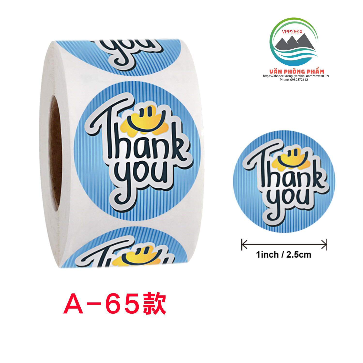 Tem dán sticker Thank you (1 cuộn 500 tem,kích thước 2.5cm).