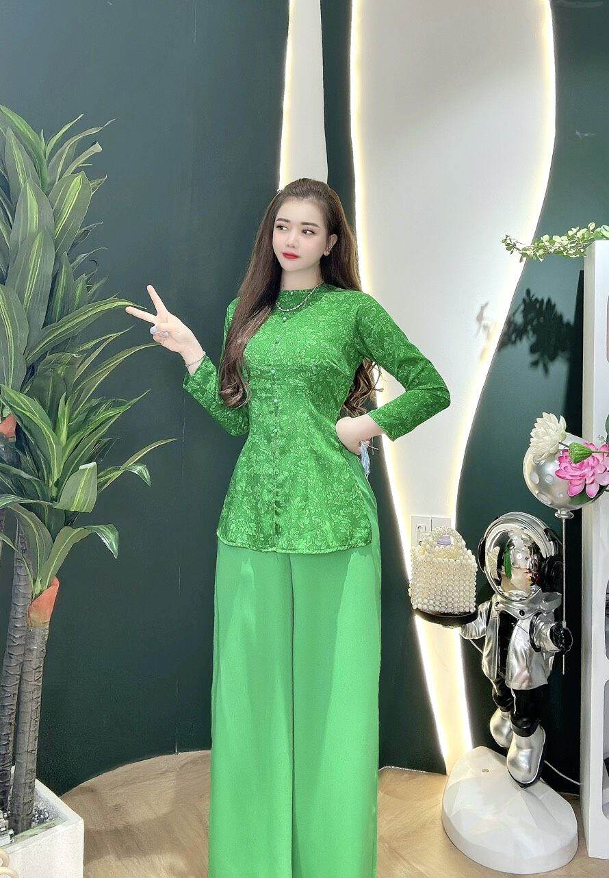 Bộ bà ba cổ tròn nút ngọc thân liền/ Sét bà ba cổ tròn