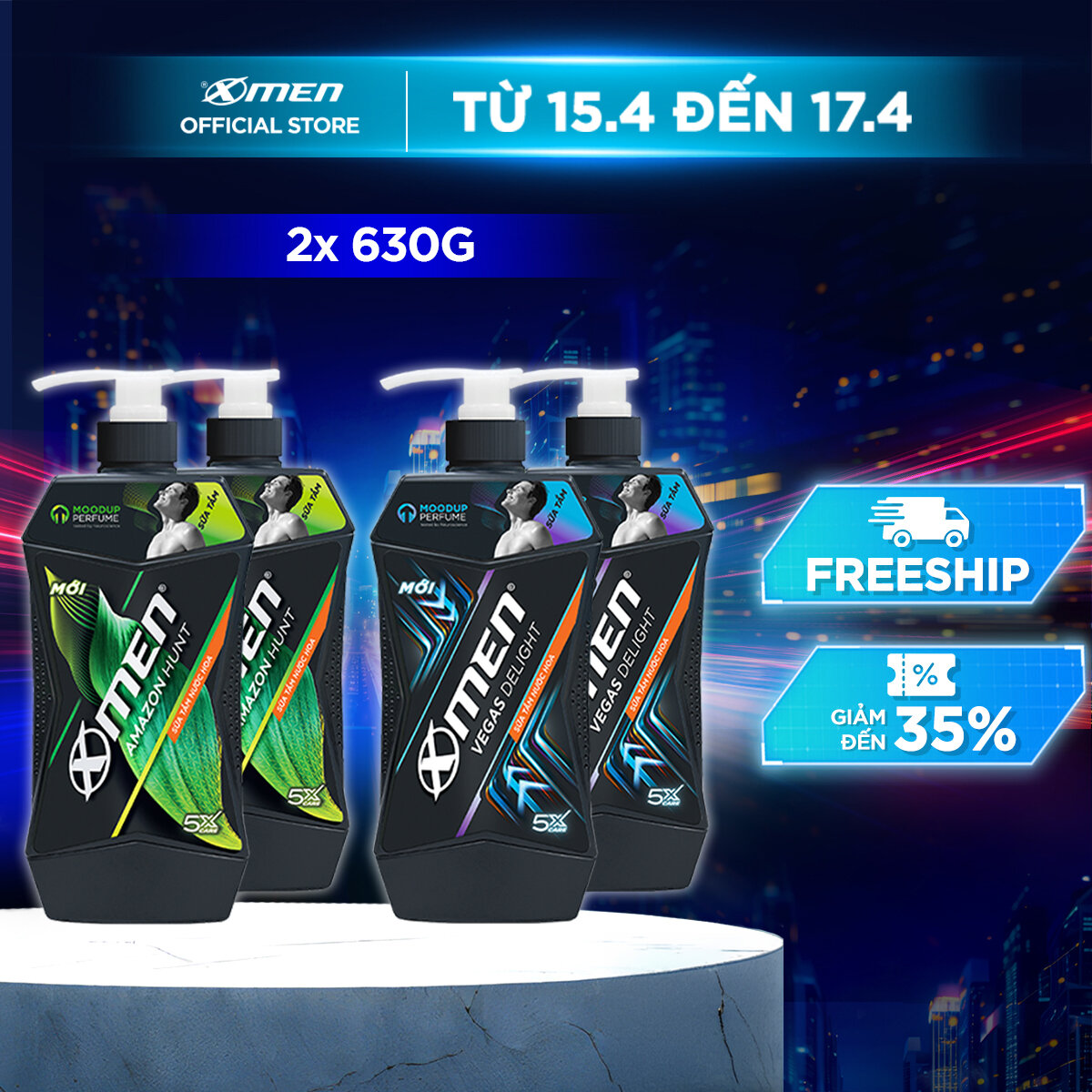 [Mới] Combo 2 Sữa tắm Xmen Amazon Hunt/ Vegas Delight 630g - Công nghệ mùi hương giúp tinh thần phấn chấn