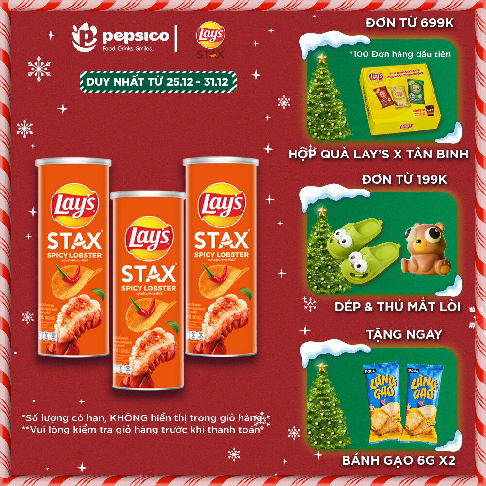  Combo 3 Ống Bánh khoai tây LAY'S STAX 100G vị Tự Nhiên Tôm Hùm Nướng Mực Cay Bò Wagyu Nấm Truffle Kem Chua Hành Tây BBQ Phô Mai - Giòn Ngon Thấm Vị 