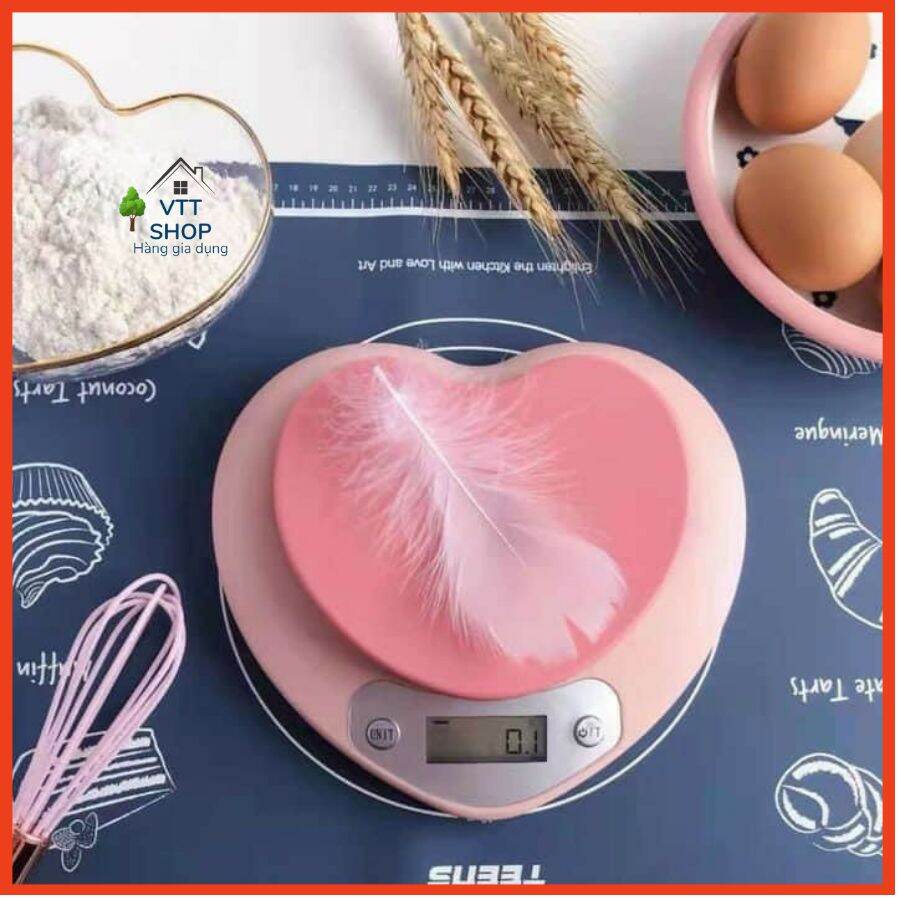 Cân tiểu ly trái tim hồng, cân điện tử nhà bếp mini hình trái tim.