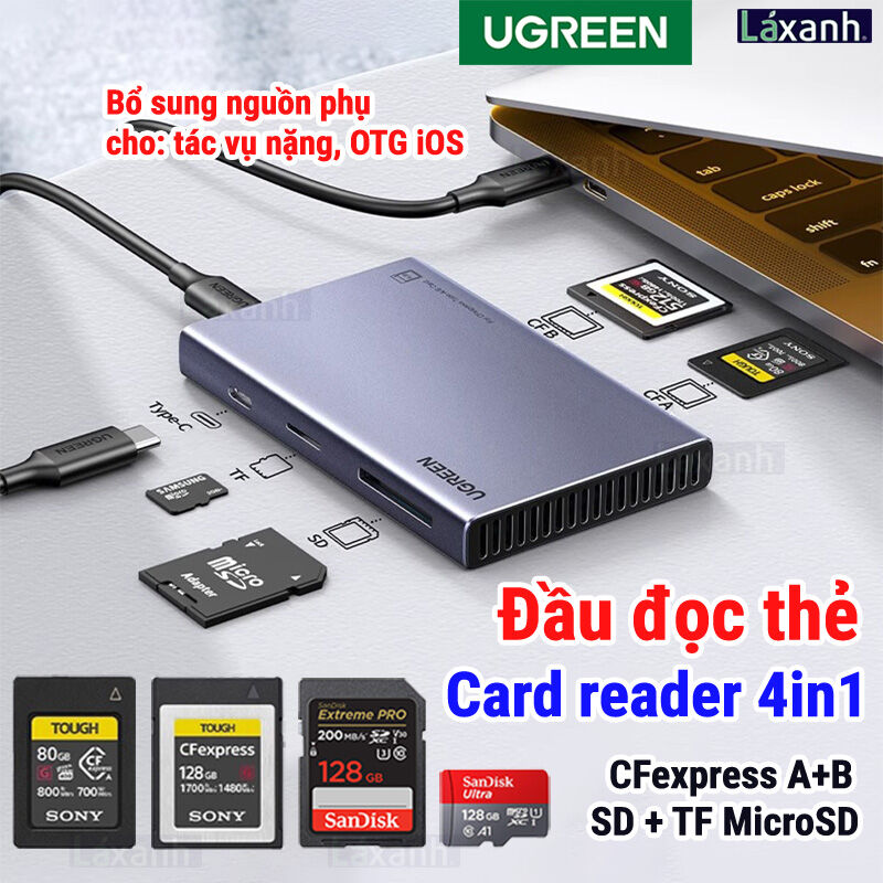 Ugreen 4 in 1 cfexpress a+b+sd+tf microsd đầu đọc thẻ nhớ tốc độ cao usb3.2 card reader all in one