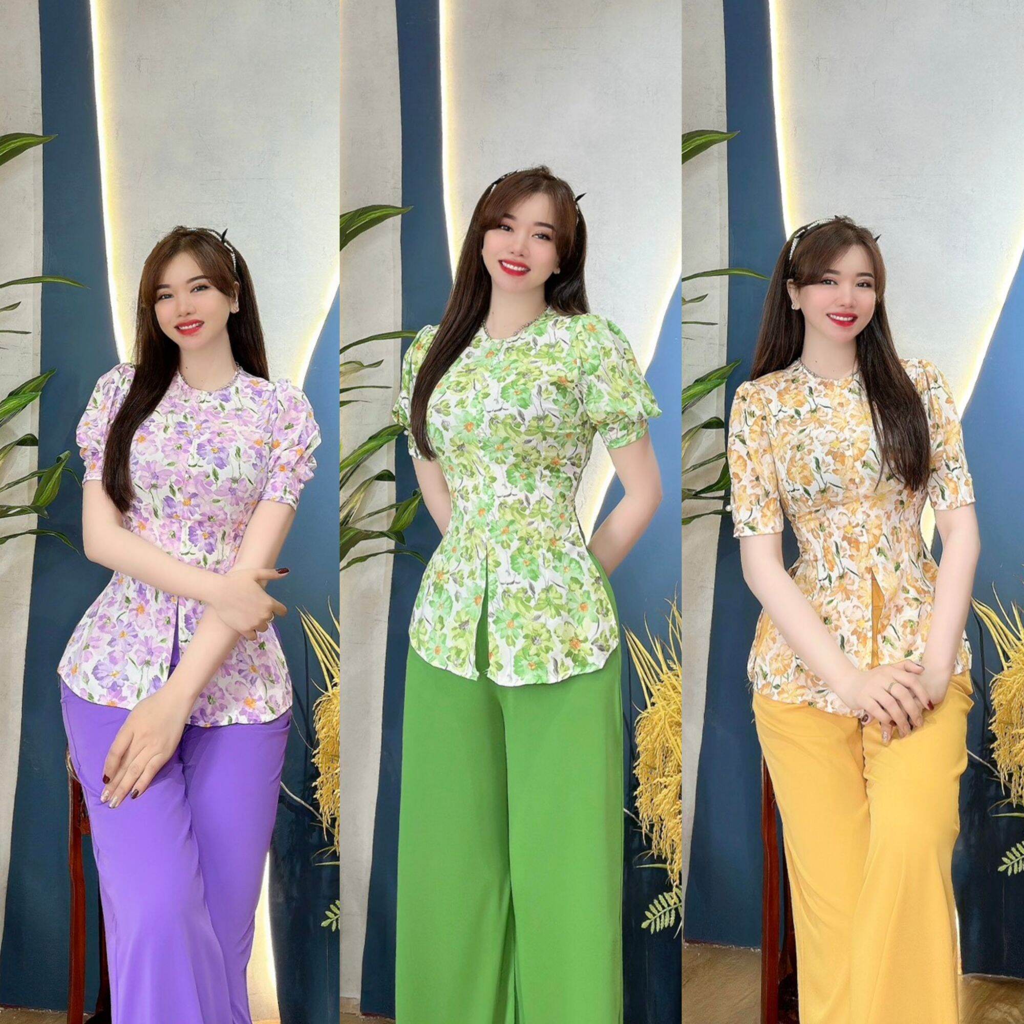 Bộ bà ba cổ tròn tay búp ngọc/ Sét bà ba tay búp