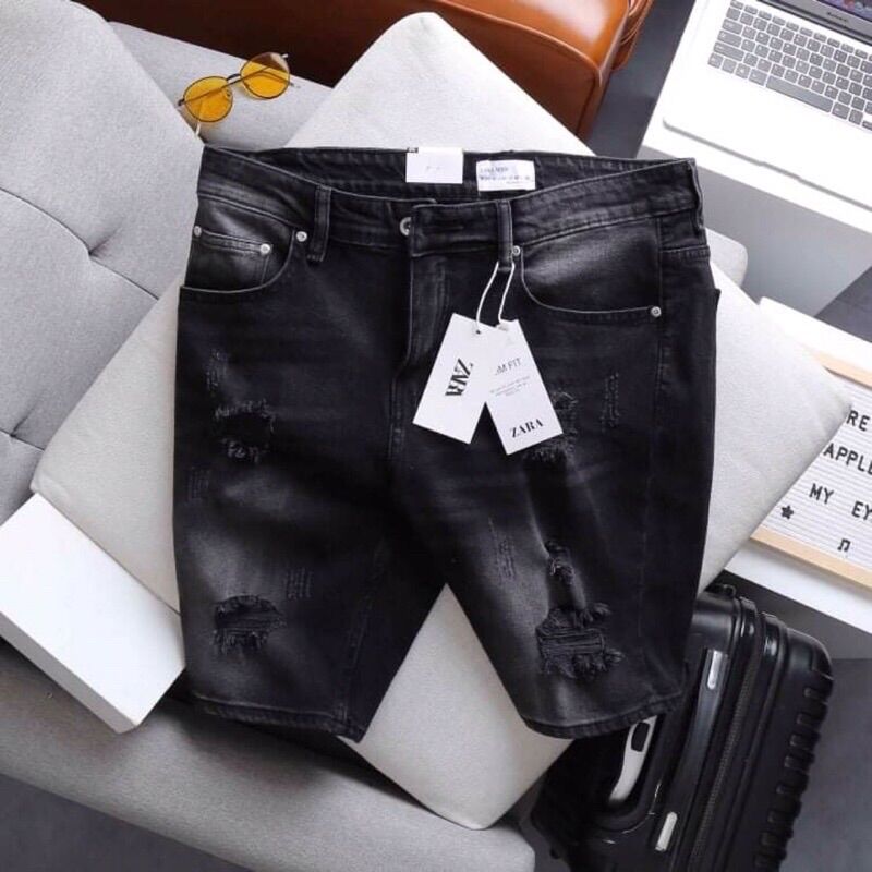 Quần short jean rách màu đen bạc big size nam