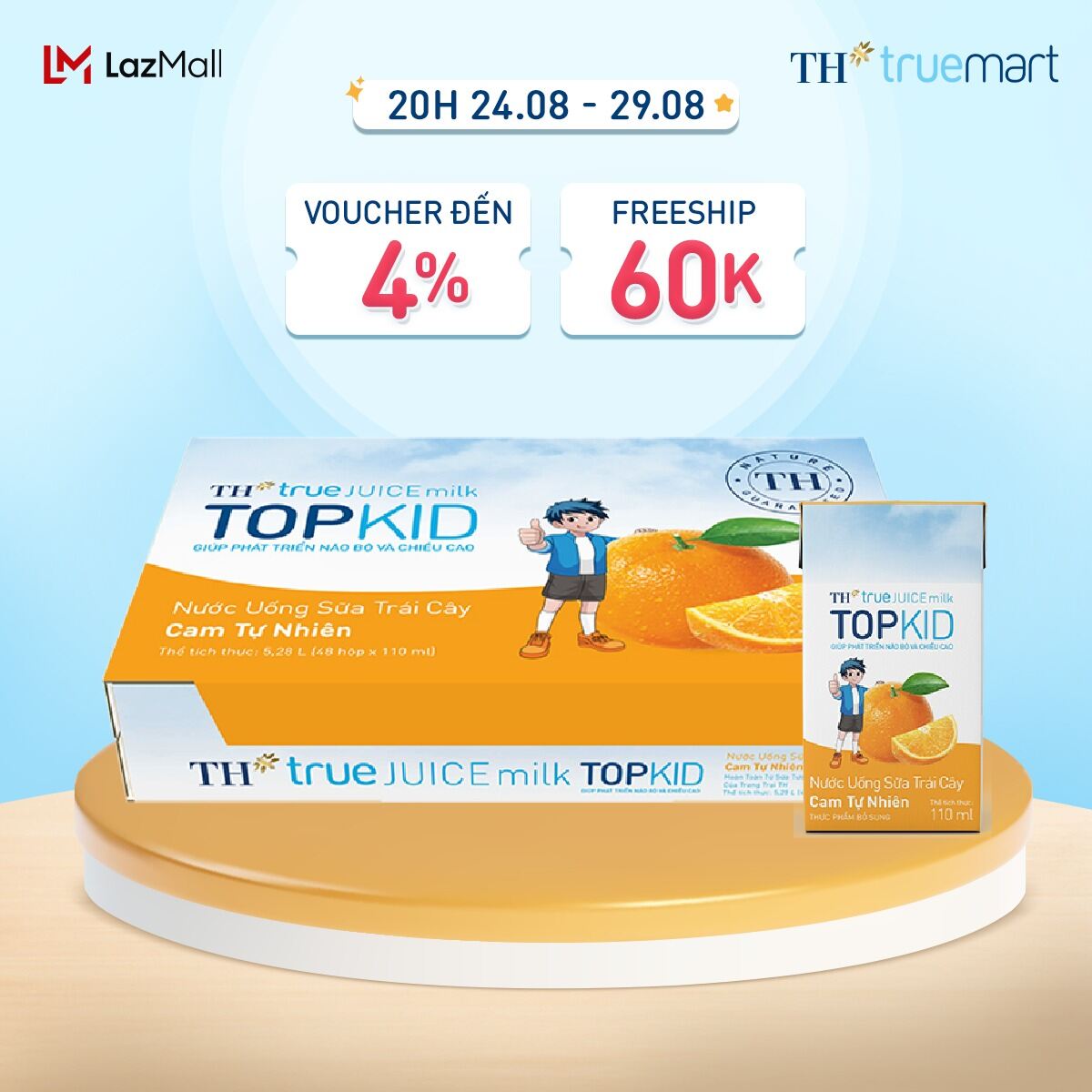 Thùng 48 hộp nước uống sữa trái cây TOPKID hương cam tự nhiên 110 ml