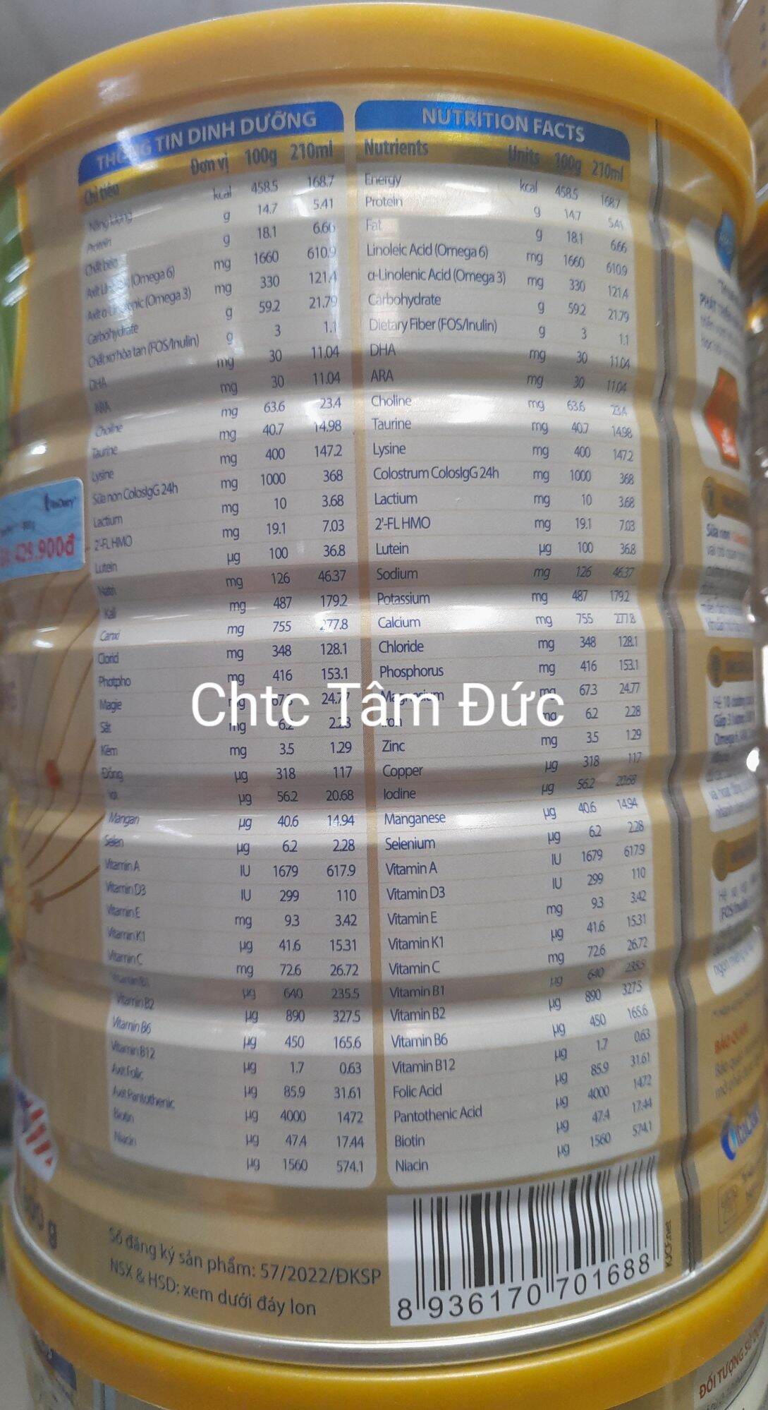 (Tích App đổi quà)Lon Sữa 800g Colos DHA 0+ và 1+ Vitadairy