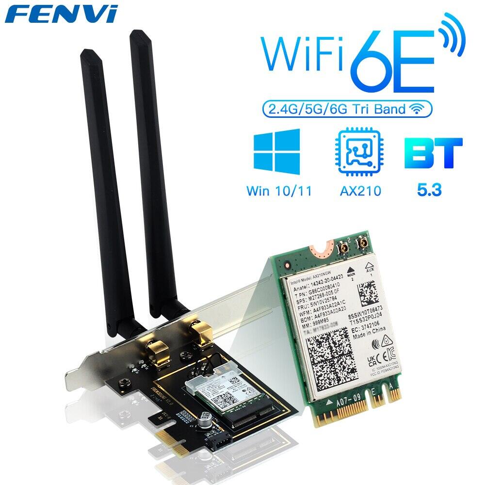 Fenvi pcie không dây wifi adapter 5374mbps wifi 6e ax210ngw 2.4g/5g/6ghz cho bluetooth 5.3 802.11ax mạng wifi card pc win10/11