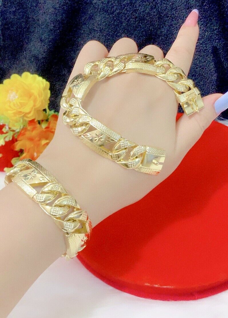 Lắc tay nam kiểu bọng mạ vàng 18k