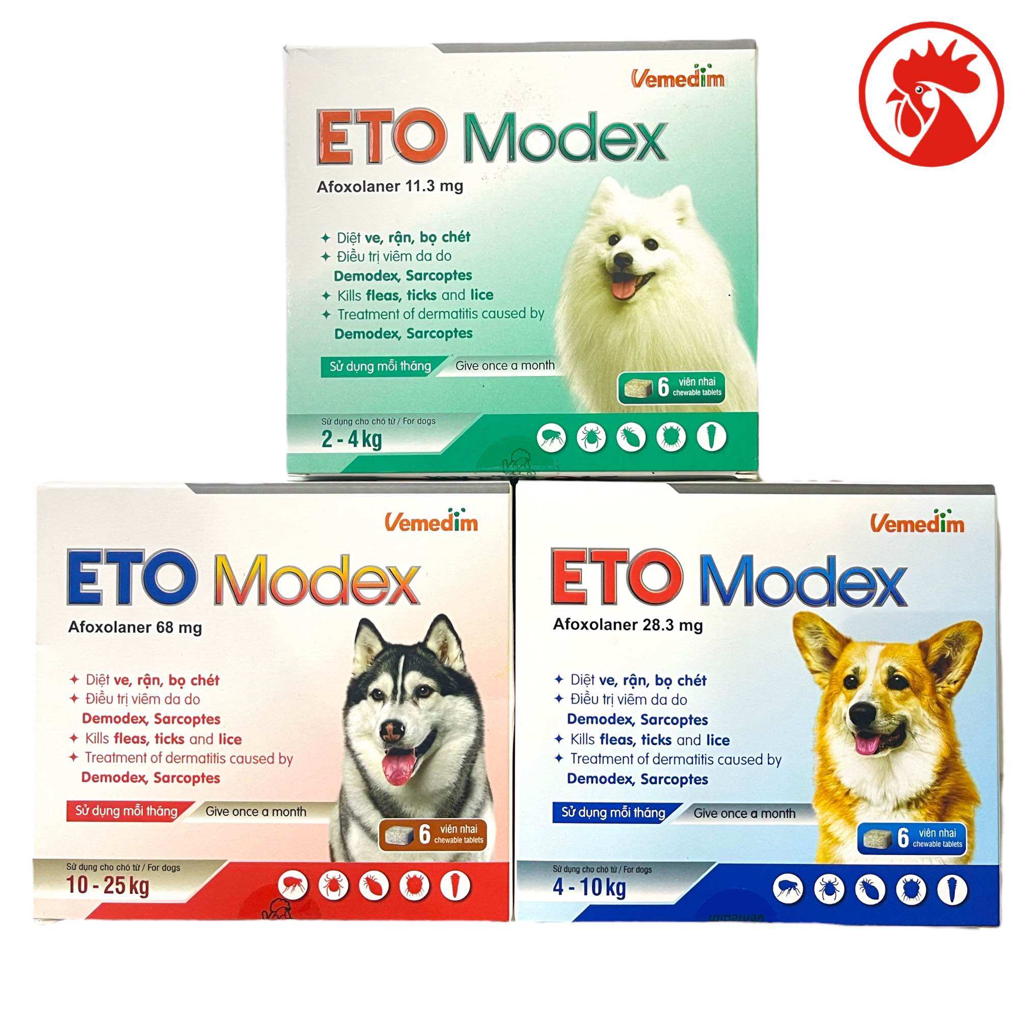ETO Modex 1 viên nhai cho Chó bị ve, bọ chét, rận , viêm da do Demodex, Sarcoptes.