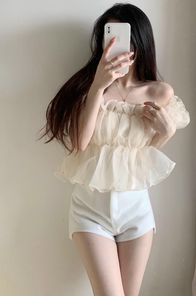 Áo Trễ Vai Nhún Voan Tiểu Thư