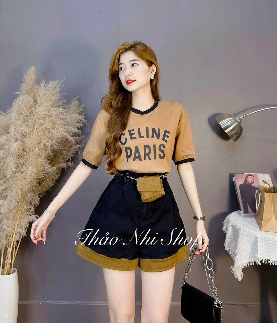 Sét bộ thời trang nữ áo cotton phối quần đùi ngắn chất cotton lạnh