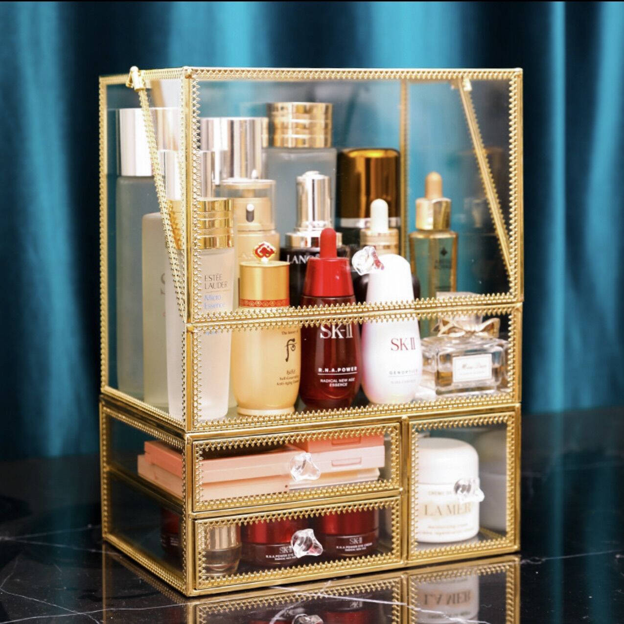 Tủ đựng mỹ phẩm đựng đồ trang điểm golden